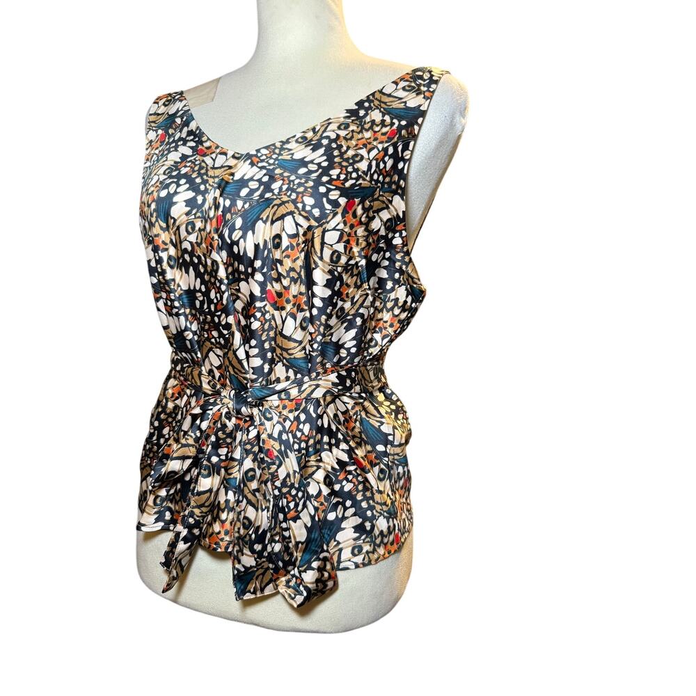 Wildfang Empower Satin Cami Top, Tie Waist Butterfly Print, Medium NWT